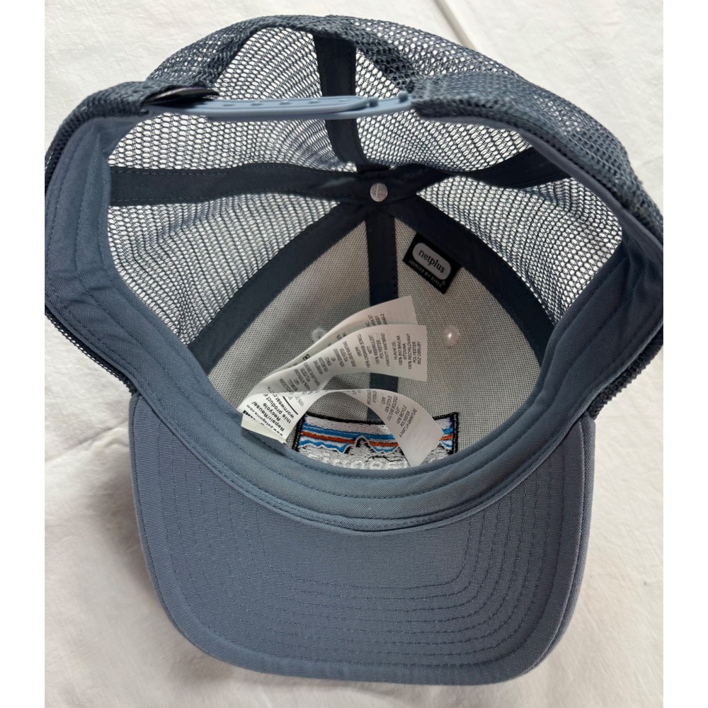 Patagonia P-6 Logo Trucker Hat Mesh Back Snapback Blue White Organic Cotton Cap - Picture 8 of 12